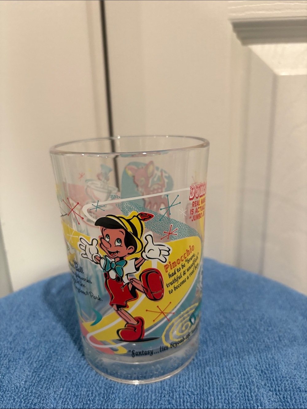 Disney Dumbo Glass Cup with Red, Yellow and Blue Graphics